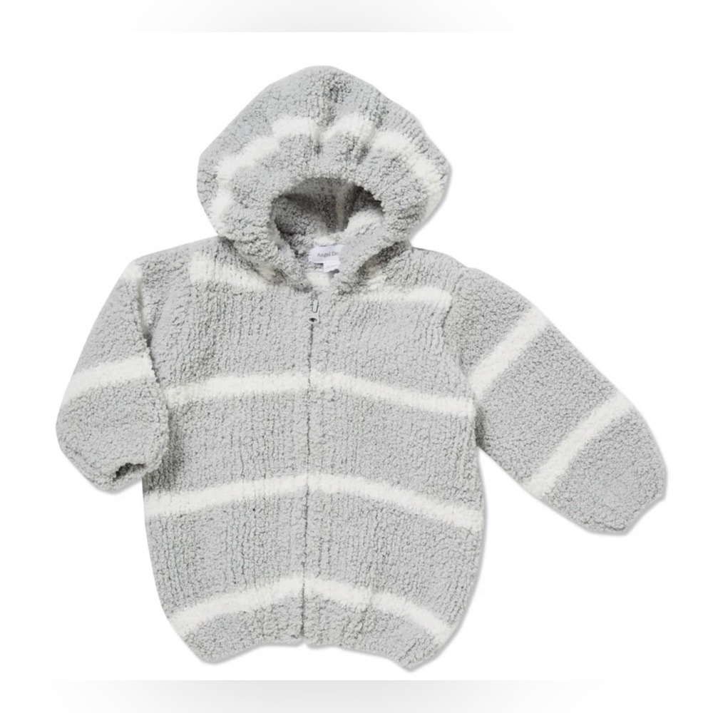 Angel Dear Baby Chenille Striped Hoodie in Grey & Ivory Size 6-12 Mos